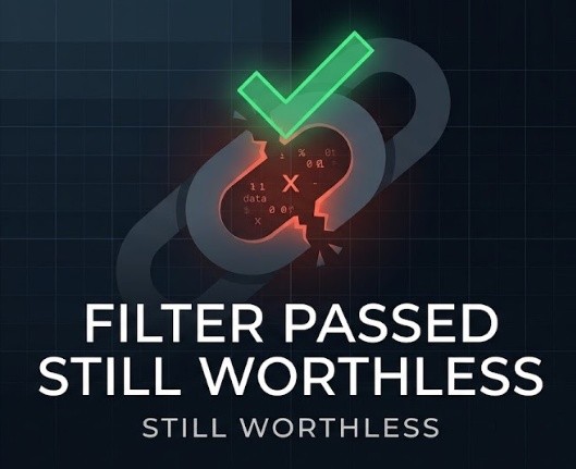 Filter passed, still worthless — broken chain with green check